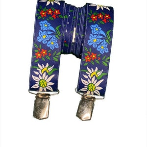 Braces 35 mm wide with strong clips, with edelweiss and gentian flower design