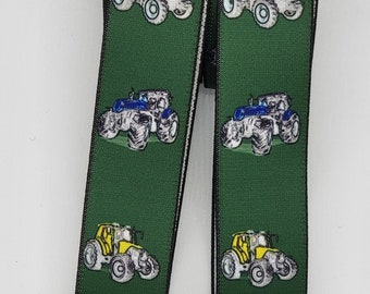 Beugels 35 mm breed met sterke clips, groen met tractordesign