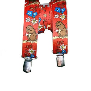 Suspenders 35 mm wide with strong clips, in red Wanderer design