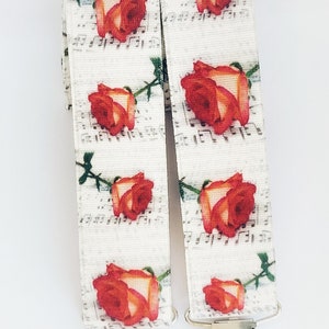 Suspenders 35 mm wide with strong clips, in &quot;red roses&quot; design