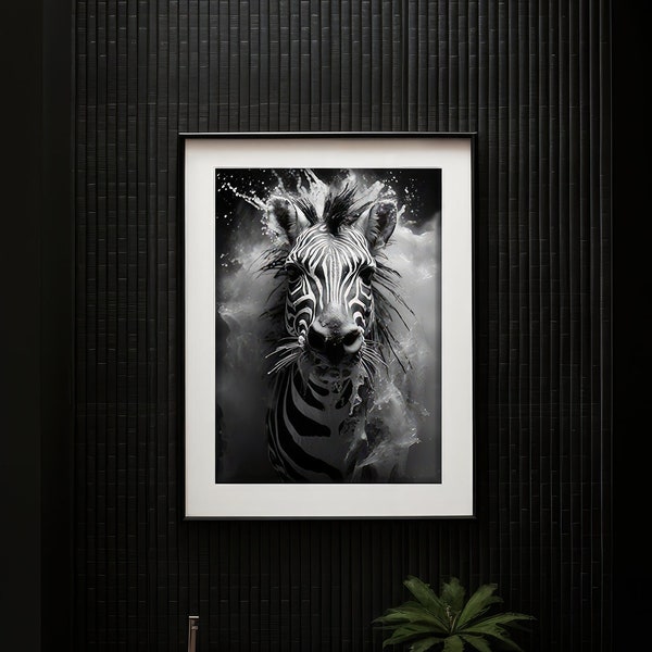 Zebra B&W Cute Portrait in Steamy Shower Tub Physical Wall Art | Zebra Photo | Zebra Art | Bathroom Art Print | Physical Art Print