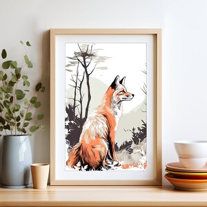 Red Fox Boho Chic Art Print Illustration Animal Art Poster | Boho North American Forest Wall Animal Print For Home, Dorm & Office