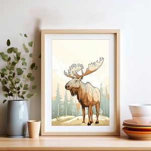 Moose Art Bohemian Illustration | Large Moose Antlers Art Print | Moose Wall Art Animal Print For Home, Apartment Decor, Dorm & Office