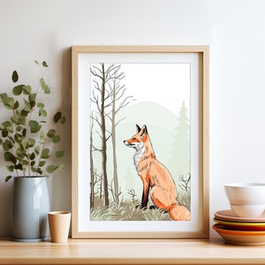 Red Fox Boho Illustration Animal Art Poster | Boho North American Forest Safari Wall Animal Print For Home, Dorm & Office