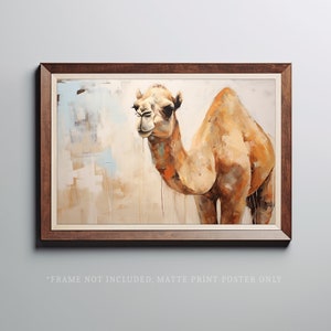 Camel Mid-Century Landscape Poster Print: Moody Sahara Desert Landscape, Egyptian & Moroccan Wall Art
