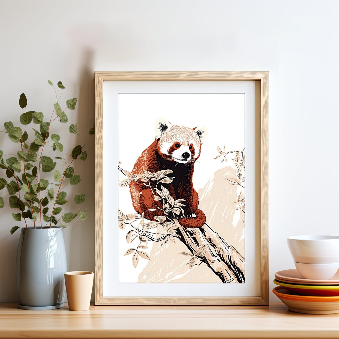 Minimalist Red Panda Boho Art Print | Red Panda Wall Art Animal Print ...