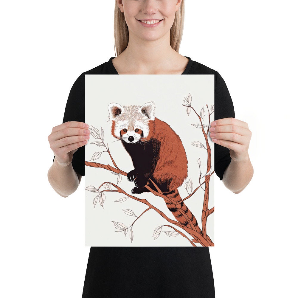 Bohemian Red Panda Line Art Illustration Art Print | Red Panda Wall Art ...