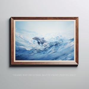 Eleganter Delfin Poster Druck: Abstraktes Ozean Wandbild in Öl Landschaftsmalerei Stil