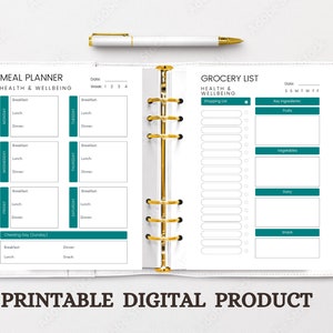 Digital Meal Planner, Daily meal planner, Weekly Meal Planner, Fillable PDF Planner, Grocery shopping list, PDF digital planner