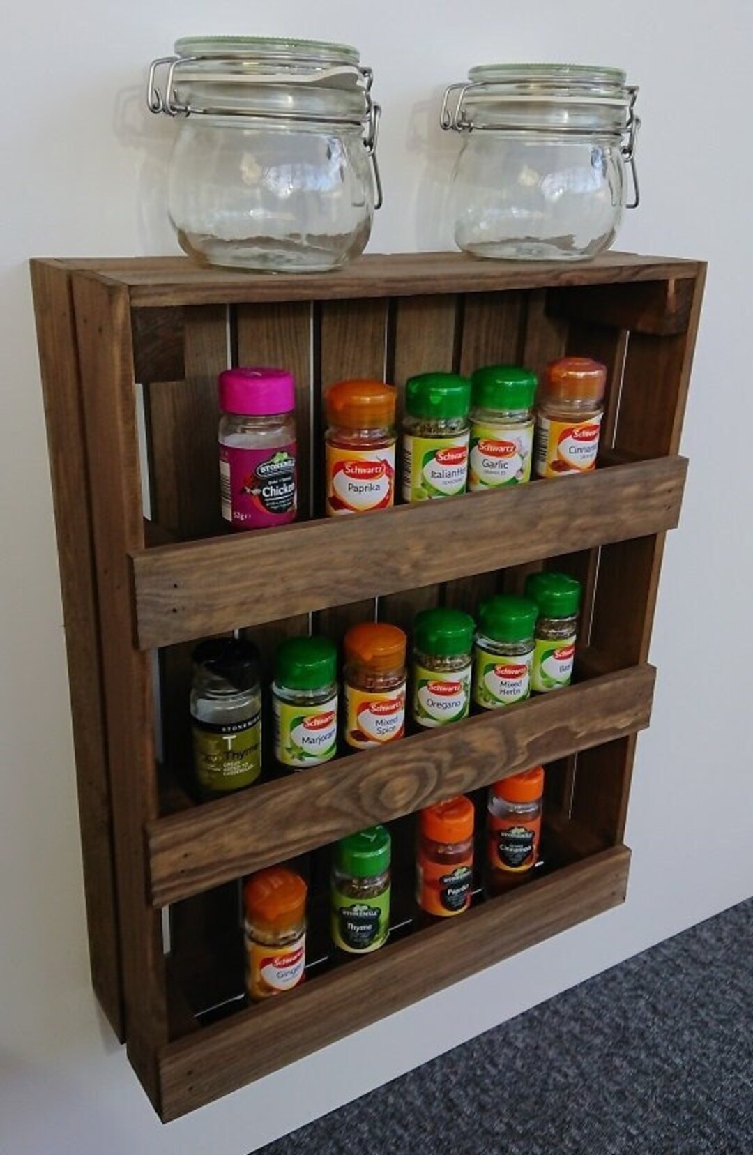 3 Tier Handmade Wooden Spice Rack Organiser Rustic Herb Rack Kitchen ...