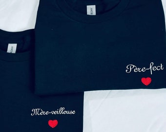 Embroidered T-shirt 'Father-fect' & 'Mother-nightlight' with Heart