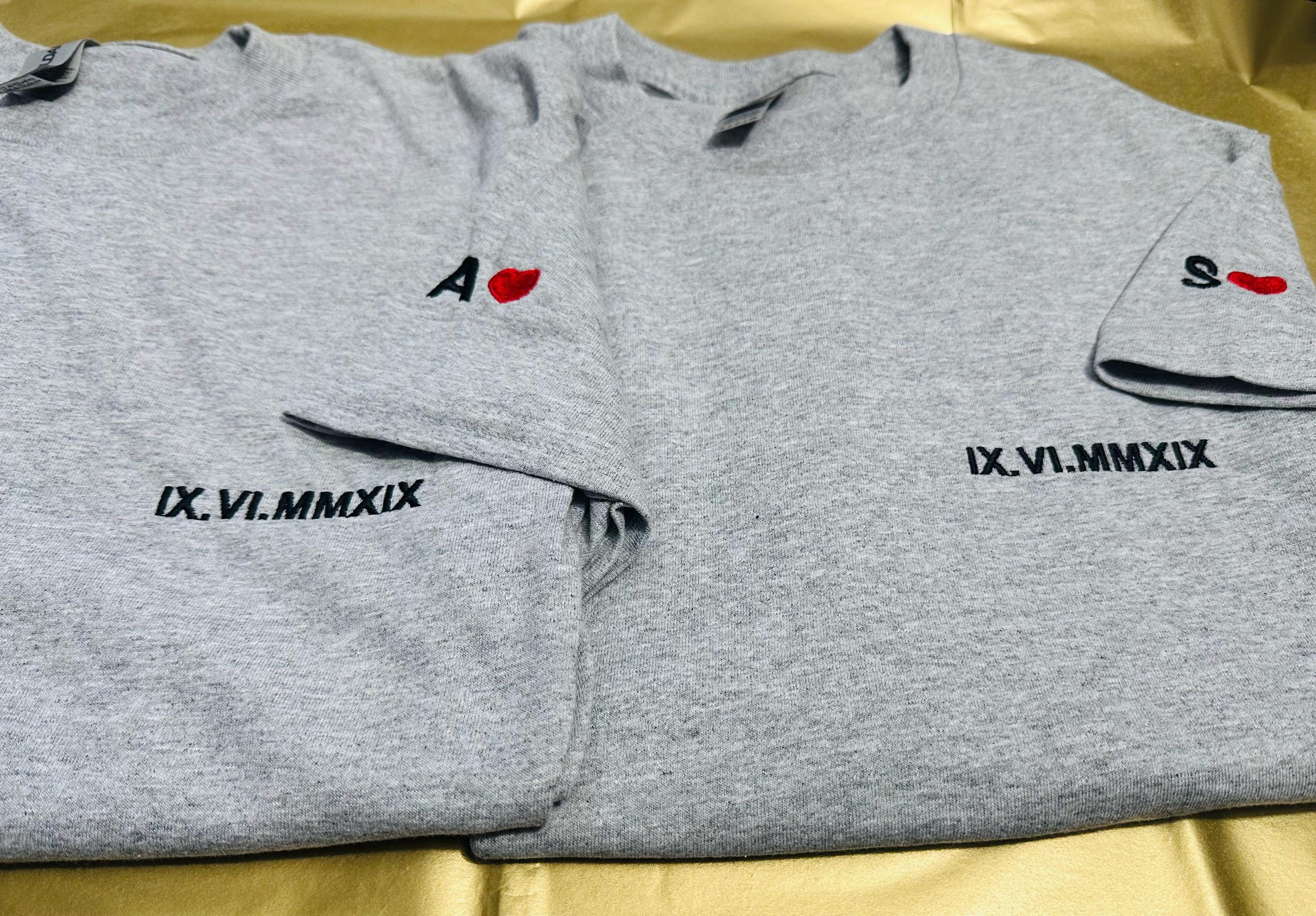 Embroidered T-Shirt with Initial Date - Unique & Personalized Couple Gift - Anniversary, Wedding, Party, Valentine's Day