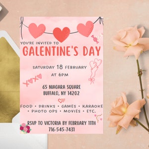 Customizable Galentine&#39;s Day Invitation - Digital Download, Party Invite, Editable template, Birthday, Valentine, Heart, Love, Event Signage