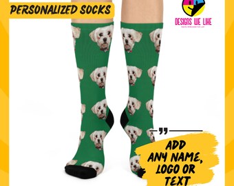 Chaussettes photo personnalisées, chaussettes personnalisées avec photo, cadeau pour les amis des animaux de compagnie ou les membres de la famille, cadeau amusant, Noël, n'importe quelle photo, taille unique, unisexe