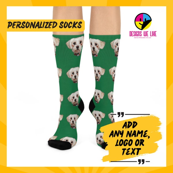 Chaussettes photo personnalisées, chaussettes personnalisées avec photo, cadeau pour les amis des animaux de compagnie ou les membres de la famille, cadeau amusant, Noël, n'importe quelle photo, taille unique, unisexe