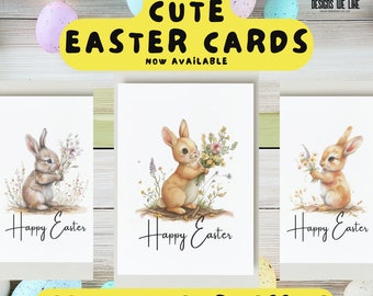 Cute Easter Bunny Cards, Single Cards, Happy Easter, Floral Easter Bunny, Easter Cards, Spring Floral Cards, 5 pack, Multipack, Easter Egg