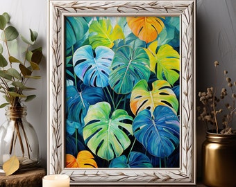 Monstera Plant Wall Art Print, Botanical Leaf Poster, Greenery, Bright Tropical Leaves, Beautiful Colors, House Plant, Nature, Home Decor