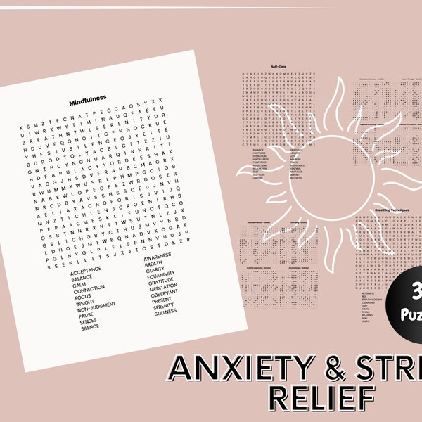 Anxiety and Stress Relief Word Search, Meditation, Word Search, Puzzles For Adults, Word Search Puzzles, Stress Relief, Printable Puzzles