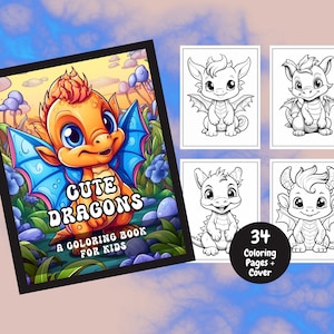 Cute Dragons Coloring Book For Kids, Dragons, Fantasy Coloring, Coloring Books, Kids Coloring Pages, Printable Coloring Pages, Cute Animals