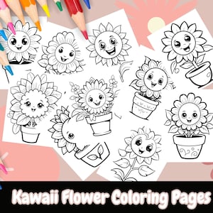 Kawaii Bloem Kleurplaten Voor Kinderen, Kawaii, Kleurboek, Kleurplaten, Afdrukbare Kleurplaten, Instant Download, Kinderen Kleuren