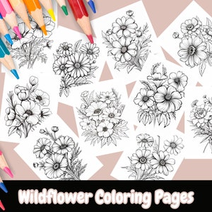 野の花のぬり絵、大人のぬり絵、大人向けのぬり絵、花、花のぬり絵、野の花、印刷可能なぬり絵