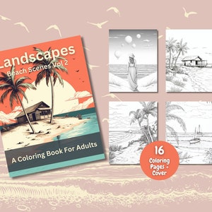 Landschaften Strandszenen Vol 2 Malbuch, Malbuch, Printable Malseiten, Strand, Strandfärbung, Malbuch für Erwachsene