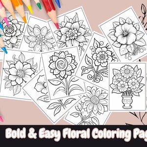 Bold and Easy Blumen Malvorlagen, Blumen, Malbücher, Malseiten, Blumen Färbung, Färbung