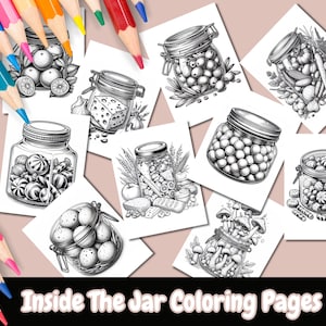 Inside The Jar Adult Coloring Pages, 8.5x11", Printable Coloring, Coloring Pages For Adults, Food Coloring, Jar Coloring, Grayscale Coloring