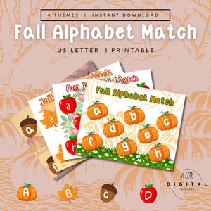 Fall Alphabet Match, Montessori Worksheets, Preschool Printable, Classroom Materials, Homeschool Learning, Fall Kids Activity, Busy Book