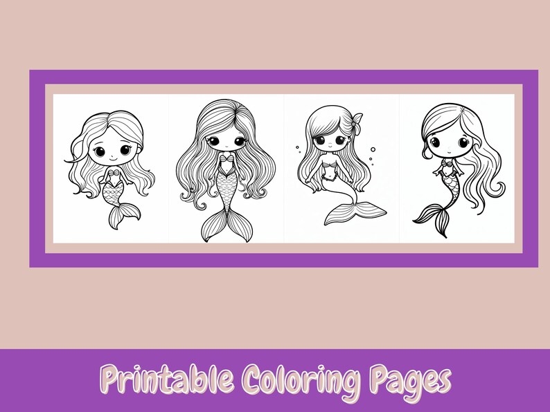 Cute Mermaids Coloring Book, Mermaid Birthday, Kids Coloring Book ...