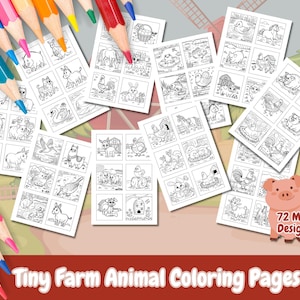 Bold and Easy Tiny Farm Animal Coloring Pages, 72 Mini Designs, Kids and Adult Coloring, Farm Coloring, Instant Download, Coloring Pages