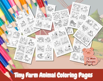 Bold and Easy Tiny Farm Animal Coloring Pages, 72 Mini Designs, Kids and Adult Coloring, Farm Coloring, Instant Download, Coloring Pages