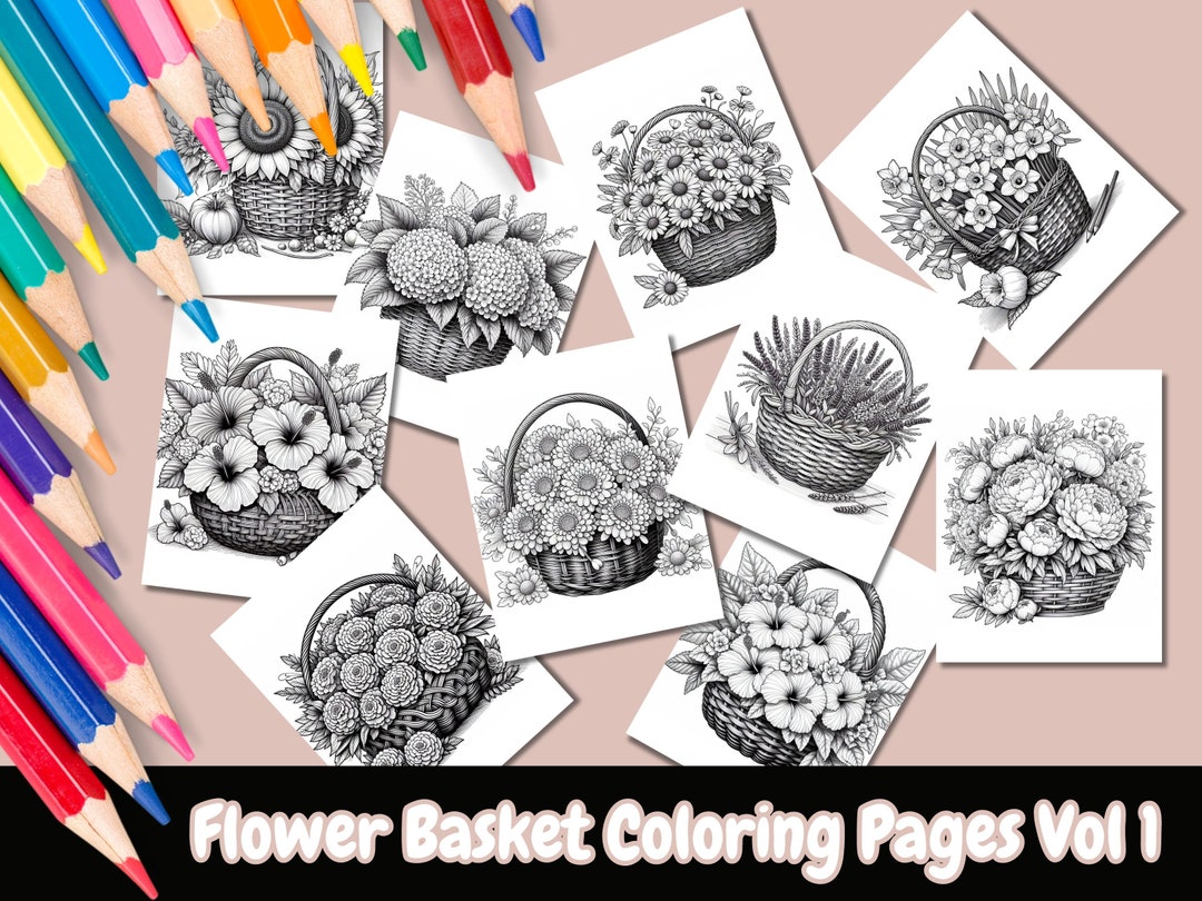 Flower Basket Coloring Pages for Adults, Printable Coloring Pages ...