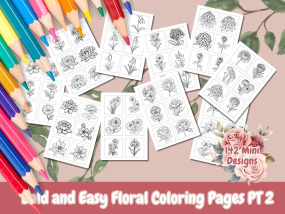 Bold and Easy Tiny Floral Coloring Pages Part 2, 142 Mini Designs, Adult and Kids Coloring, Floral Coloring Pages, Printable PDF, Flower