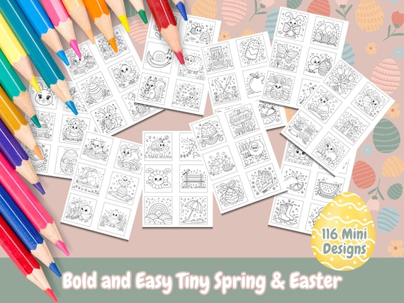 Bold and Easy Tiny Easter and Spring Coloring Pages, 116 Mini Designs, Kids and Adult Coloring, Easter Coloring Pages, Spring, Printable