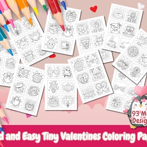 May include: A set of 93 printable Valentine's Day coloring pages featuring cute and easy designs. The pages are perfect for kids and adults who love to color.  The designs include hearts, owls, cupcakes, and more.  The pages are black and white and ready to be colored in.
