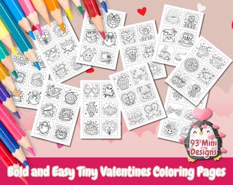 Bold and Easy Tiny Valentines Coloring Pages, 93 Mini Designs, Kids and Adult Coloring, Valentines, Instant Download, Coloring Pages, Heart