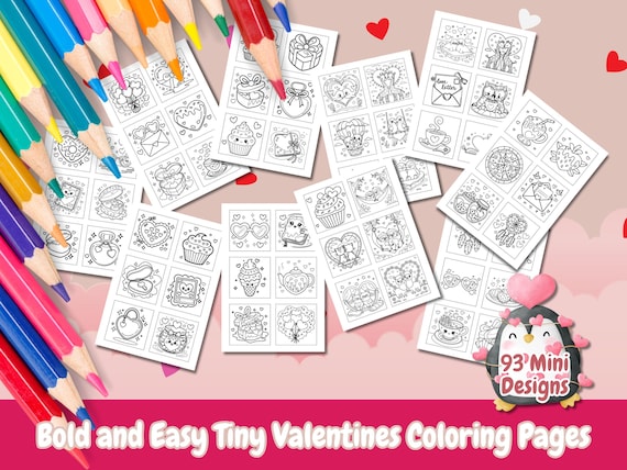 Bold and Easy Tiny Valentines Coloring Pages, 93 Mini Designs, Kids and Adult Coloring, Valentines, Instant Download, Coloring Pages, Heart