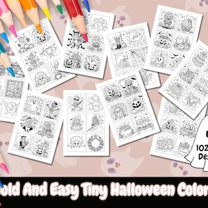 May include: A set of 102 printable Halloween coloring pages featuring cute and easy designs. The pages are perfect for kids of all ages and are a fun way to celebrate Halloween.