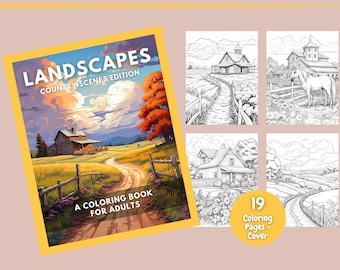 Landscapes Country Scenes Edition Coloring Book, Adult Coloring Book, Coloring Pages, Printable Coloring Pages, Coloring Books, Activity