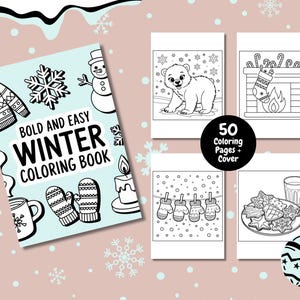 Libro para colorear de invierno fácil y atrevido, páginas para colorear de muñecos de nieve, libro para colorear para niños y adultos, descarga instantánea, imprimible navideño