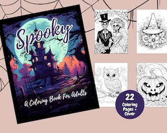 Spooky Coloring Book For Adults, Halloween Coloring Book, Coloring Pages, Halloween Activity, Adult Coloring Pages, Printable Coloring Pages