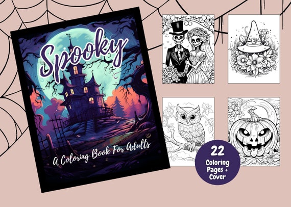 Spooky Coloring Book For Adults, Halloween Coloring Book, Coloring Pages, Halloween Activity, Adult Coloring Pages, Printable Coloring Pages