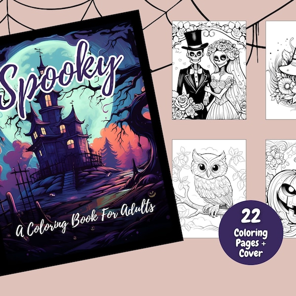 Spooky Coloring Book For Adults, Halloween Coloring Book, Coloring Pages, Halloween Activity, Adult Coloring Pages, Printable Coloring Pages