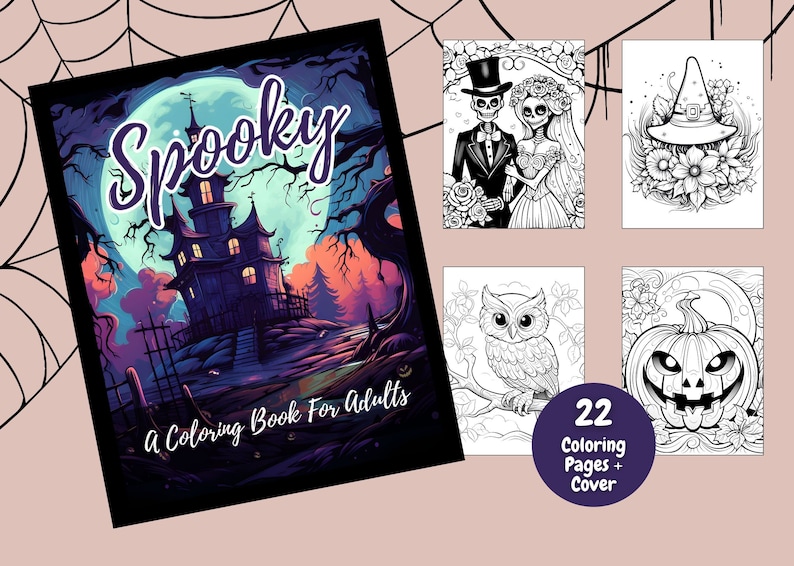Spooky Coloring Book For Adults, Halloween Coloring Book, Coloring Pages, Halloween Activity, Adult Coloring Pages, Printable Coloring Pages image 1
