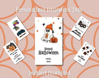 Personalized Trick Or Treat Favor Tags, Halloween Favor Tags, Printable Halloween Tags, Boo Gift Tags, Halloween Party, Cute Ghost