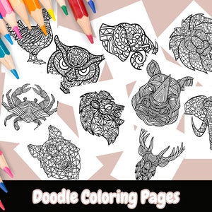 Doodle Coloring Pages Zen Animal Edition, Doodle, Coloring Pages For Kids, Zen Coloring, Adult Coloring, Printable Coloring Pages