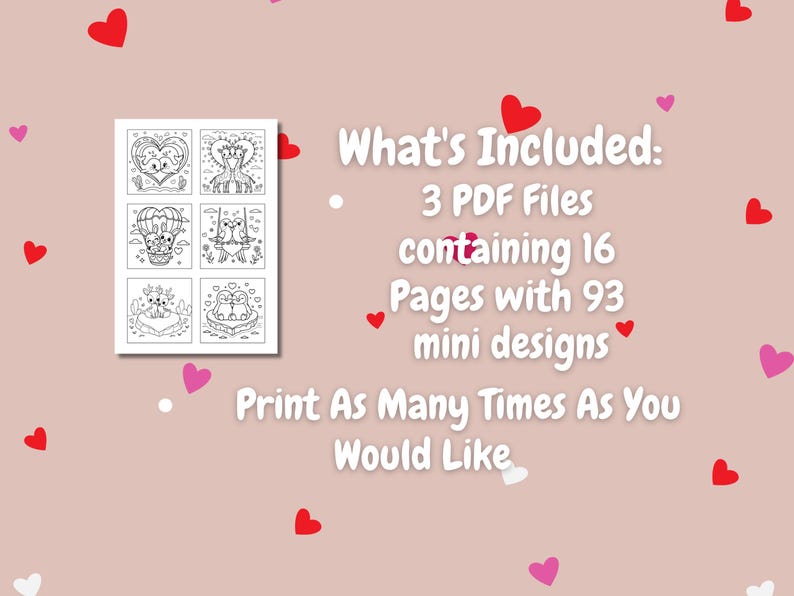 Páginas para colorir de dia dos namorados pequenas, ousadas e fáceis, 93 mini designs, colorir para crianças e adultos, dia dos namorados, download instantâneo, páginas para colorir, coração imagem 5