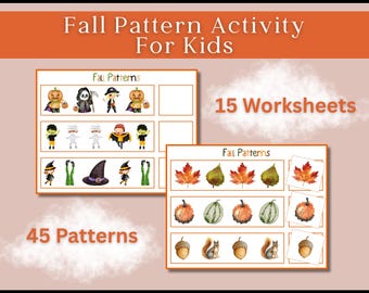 Jeu d'associations d'automne, Feuille d'exercices sur les motifs, École maternelle d'automne, Activité pour l'école à la maison, Halloween, Thanksgiving, Salle de classe d'automne