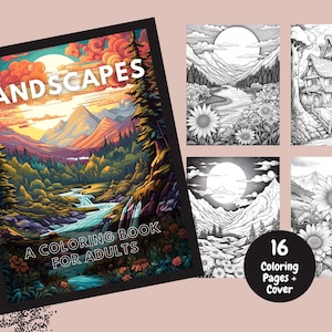 Landscapes Adult Coloring Book, Coloring Book, Printable Coloring Pages, Landscape Coloring